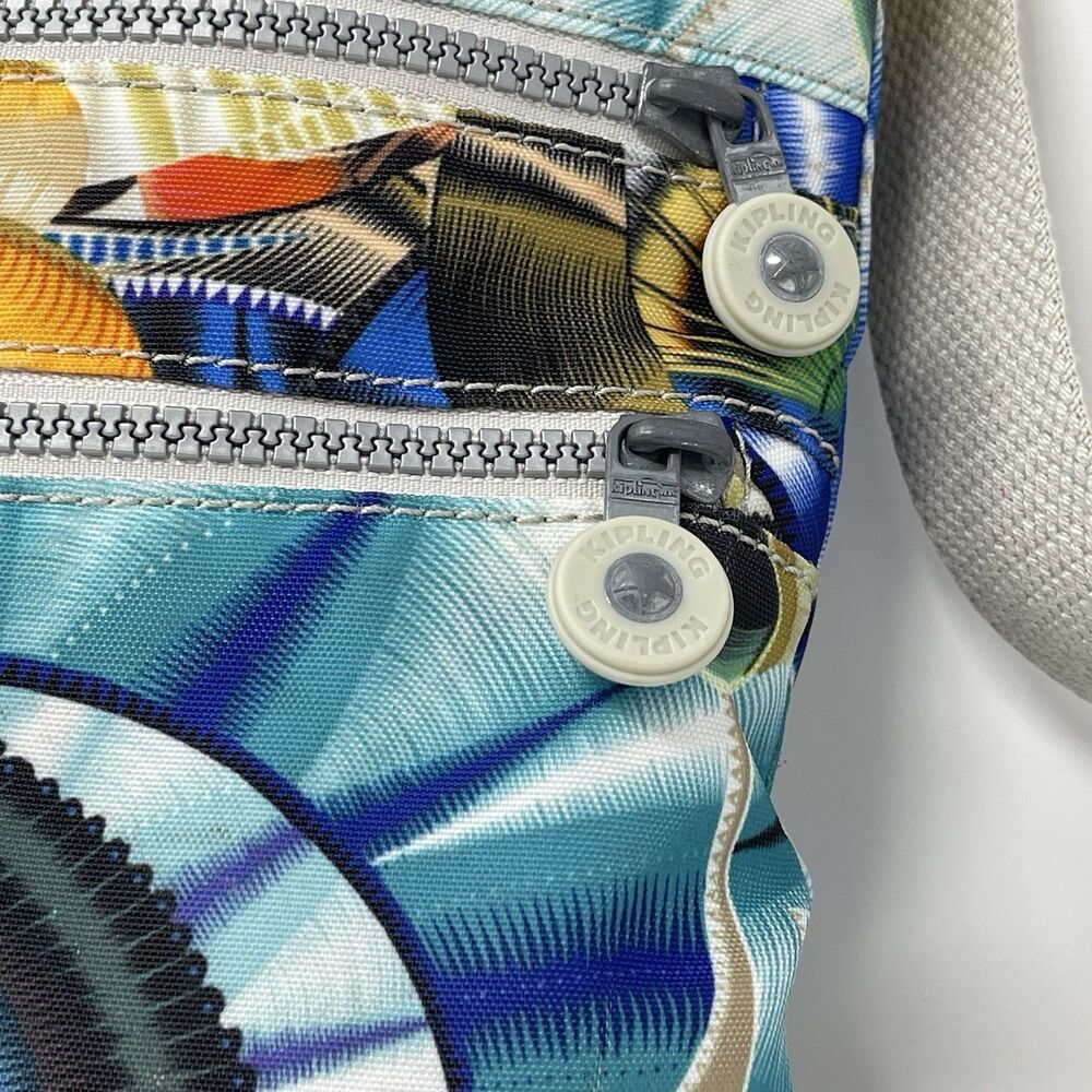 KIPLING Alvar Crossbody Bag Colorful Sea Shells Print Blue Zipper Pockets Fun - Picture 2 of 10
